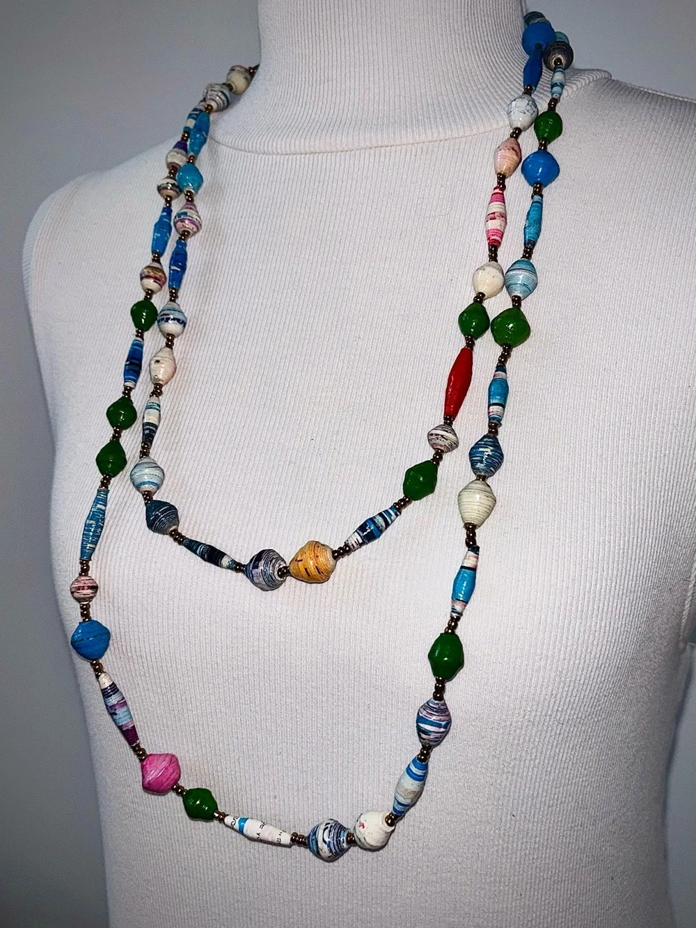 Handmade African Paper Bead Free Trade Necklace - Picture 6 of 10